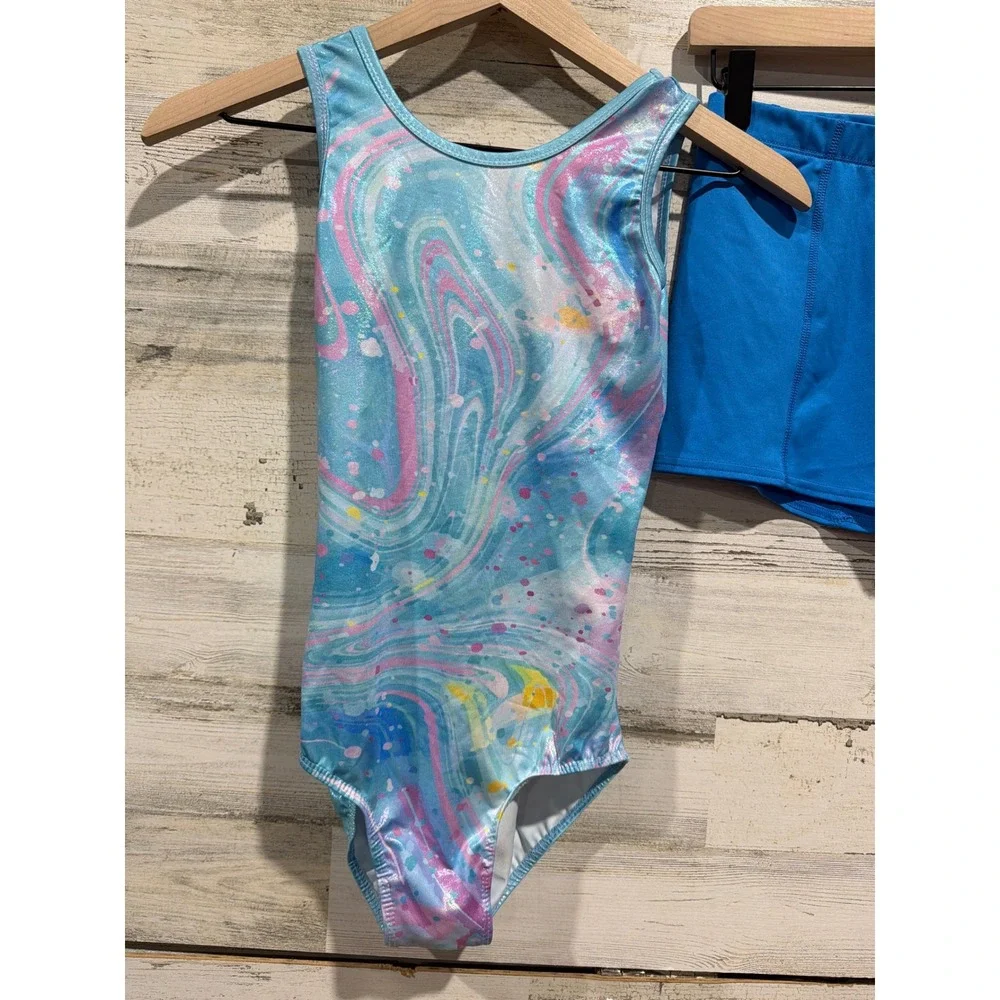 Mirella BCG Leotard Shorts Bundle Girls XL 14 16 Pink Blue Dance Gymnastics EUC